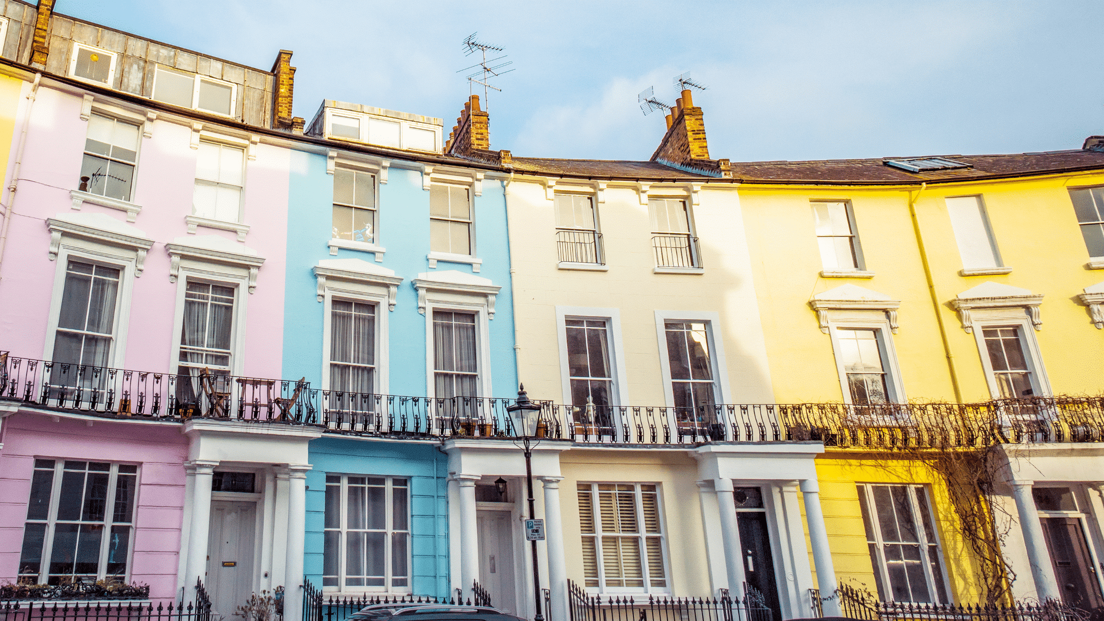 Row of colourful terrace houses